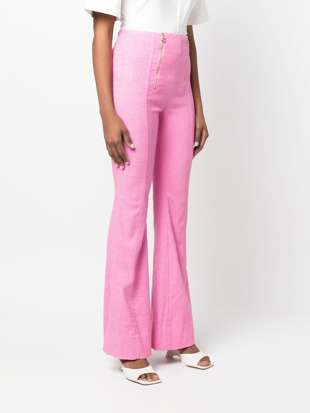 zip-detail tweed flared trousers - 3