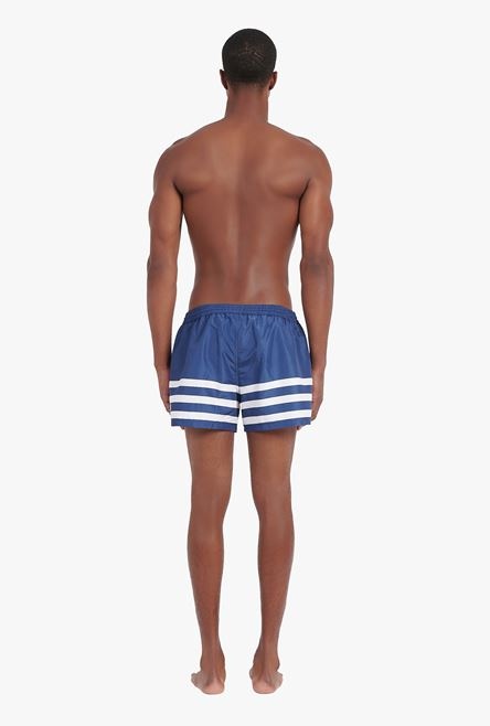 Navy blue swimsuit with Balmain logo print white stripes - 3