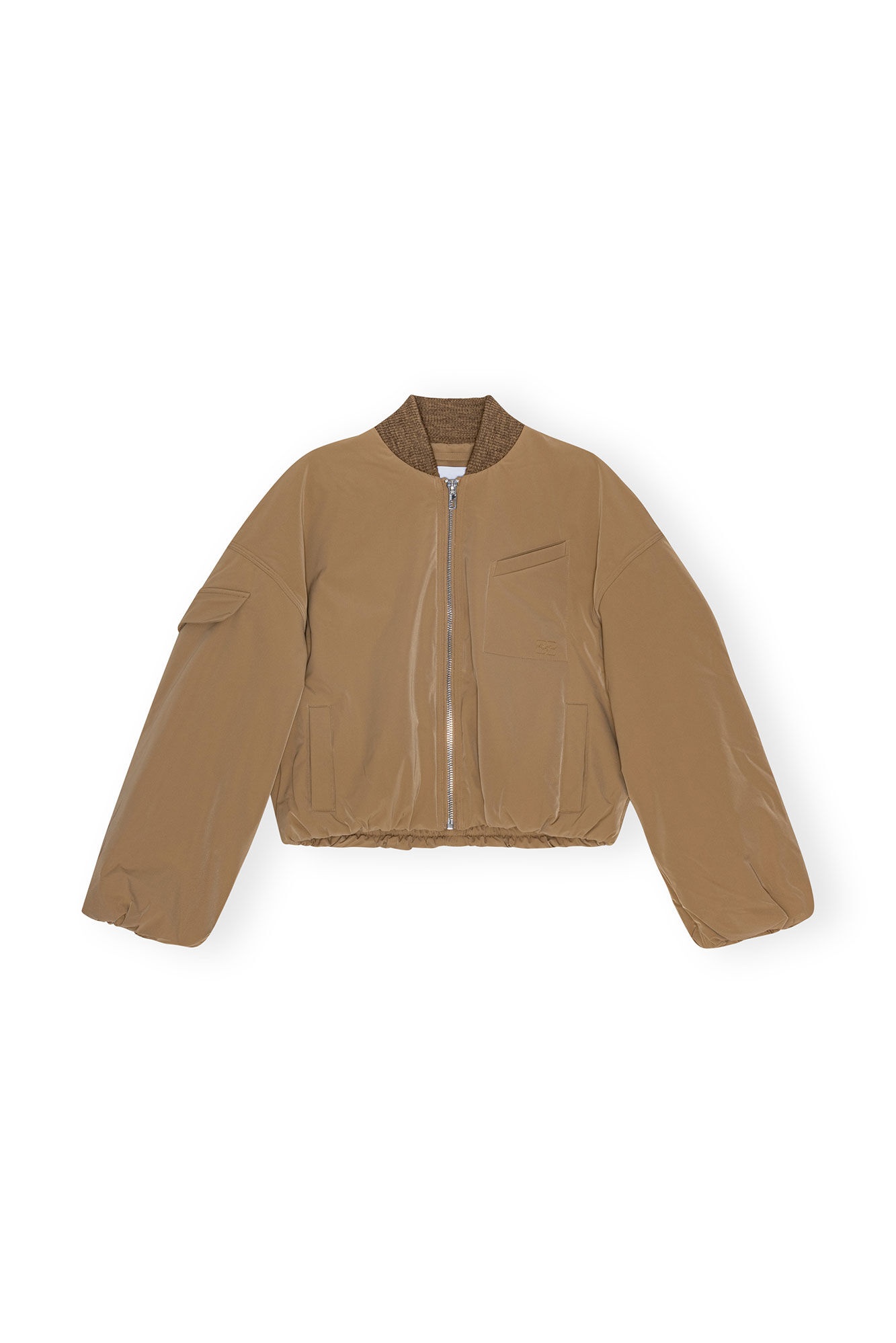 BROWN LIGHT TWILL OVERSIZED SHORT BOMBER JACKET - 1