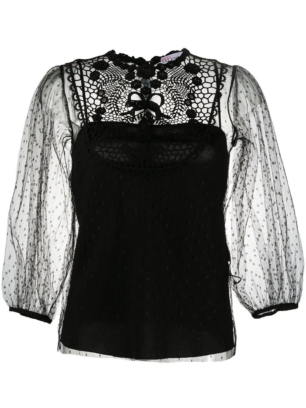 sheer-panel round-neck blouse - 1