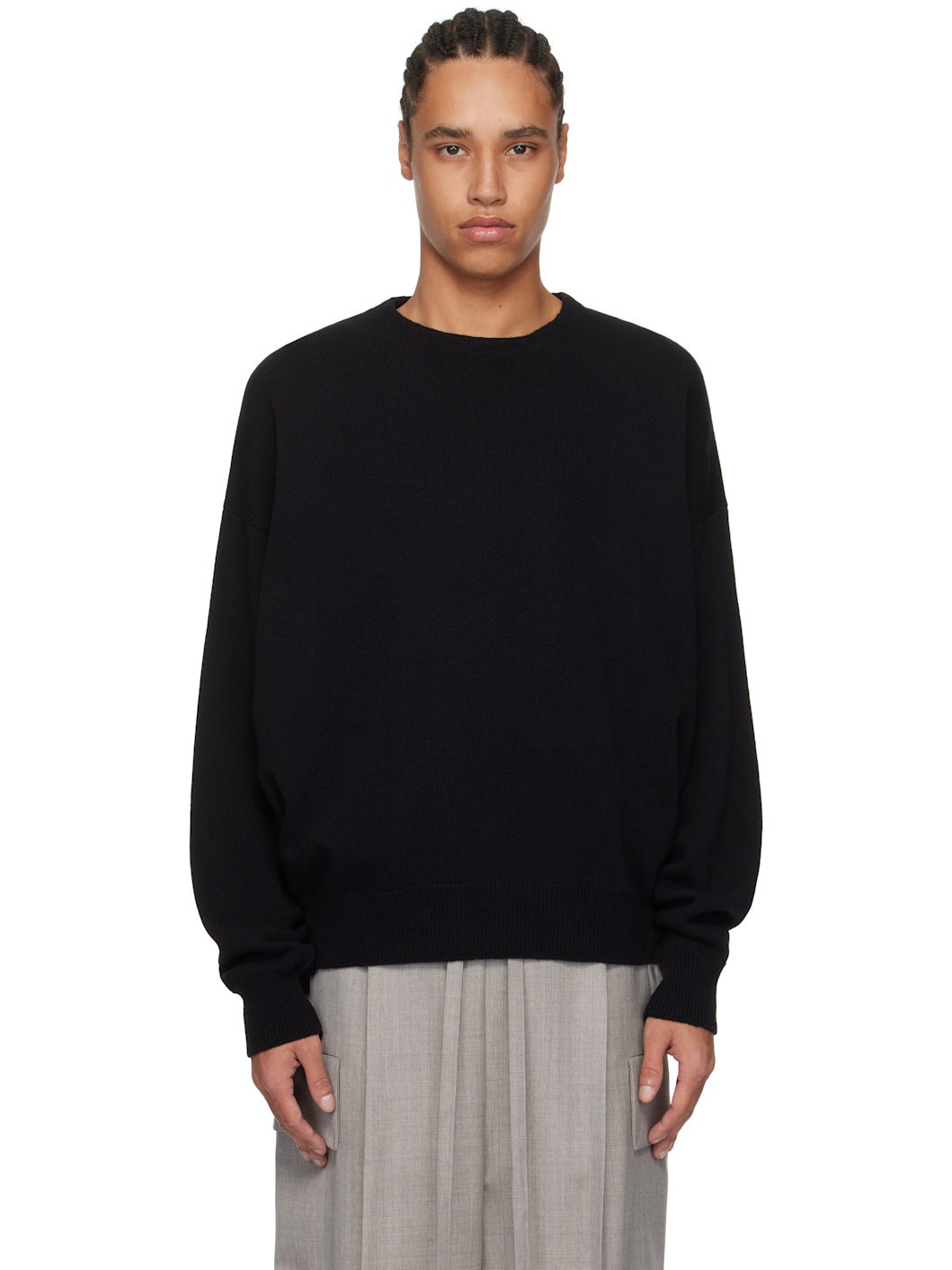 Black Fine Knit Crewneck Sweater - 1