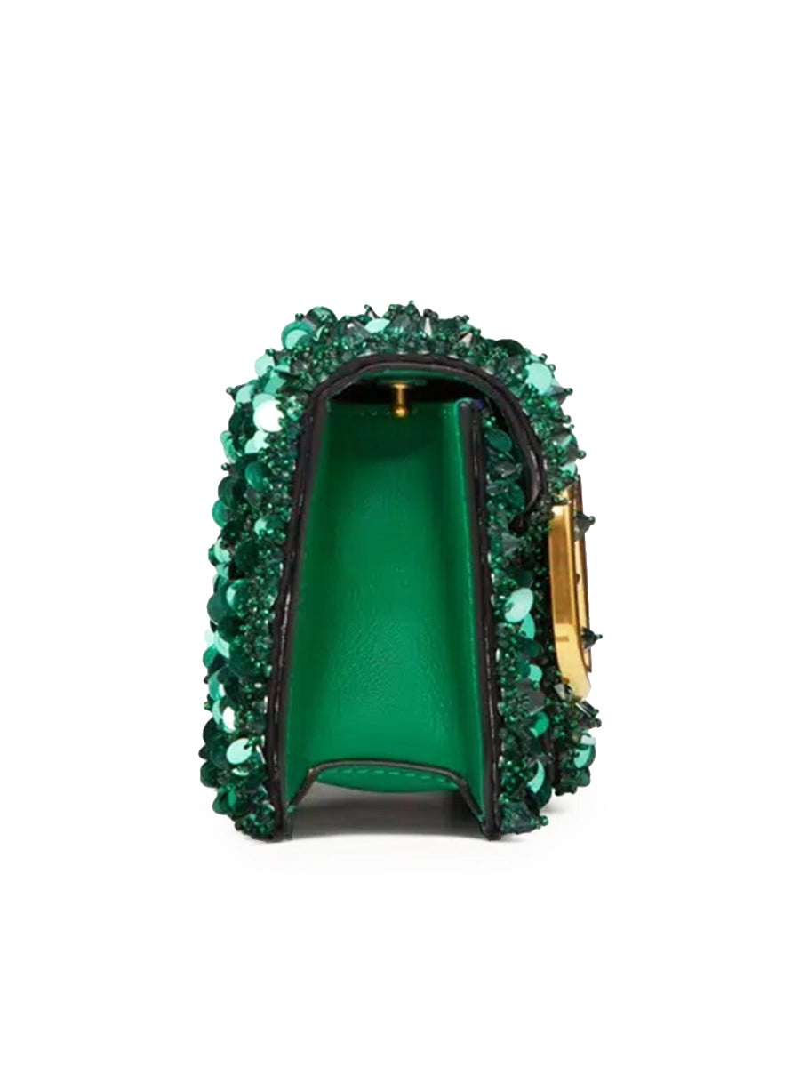 Small Loco Shoulder Bag with 3D Embroidery in Antique Green - 5