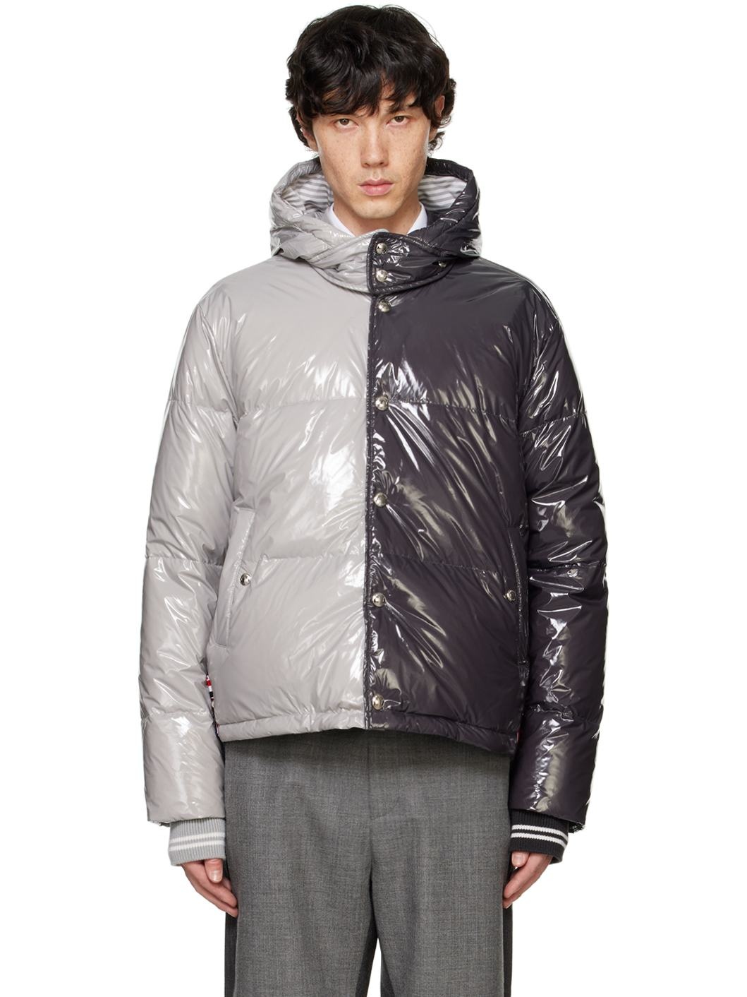 Black & Gray Funmix Detachable Hood Down Jacket - 1
