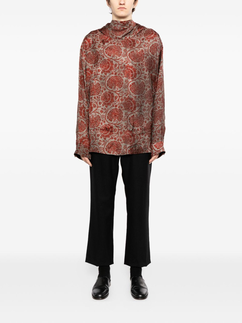 UMA WANG hooded floral print top outlook