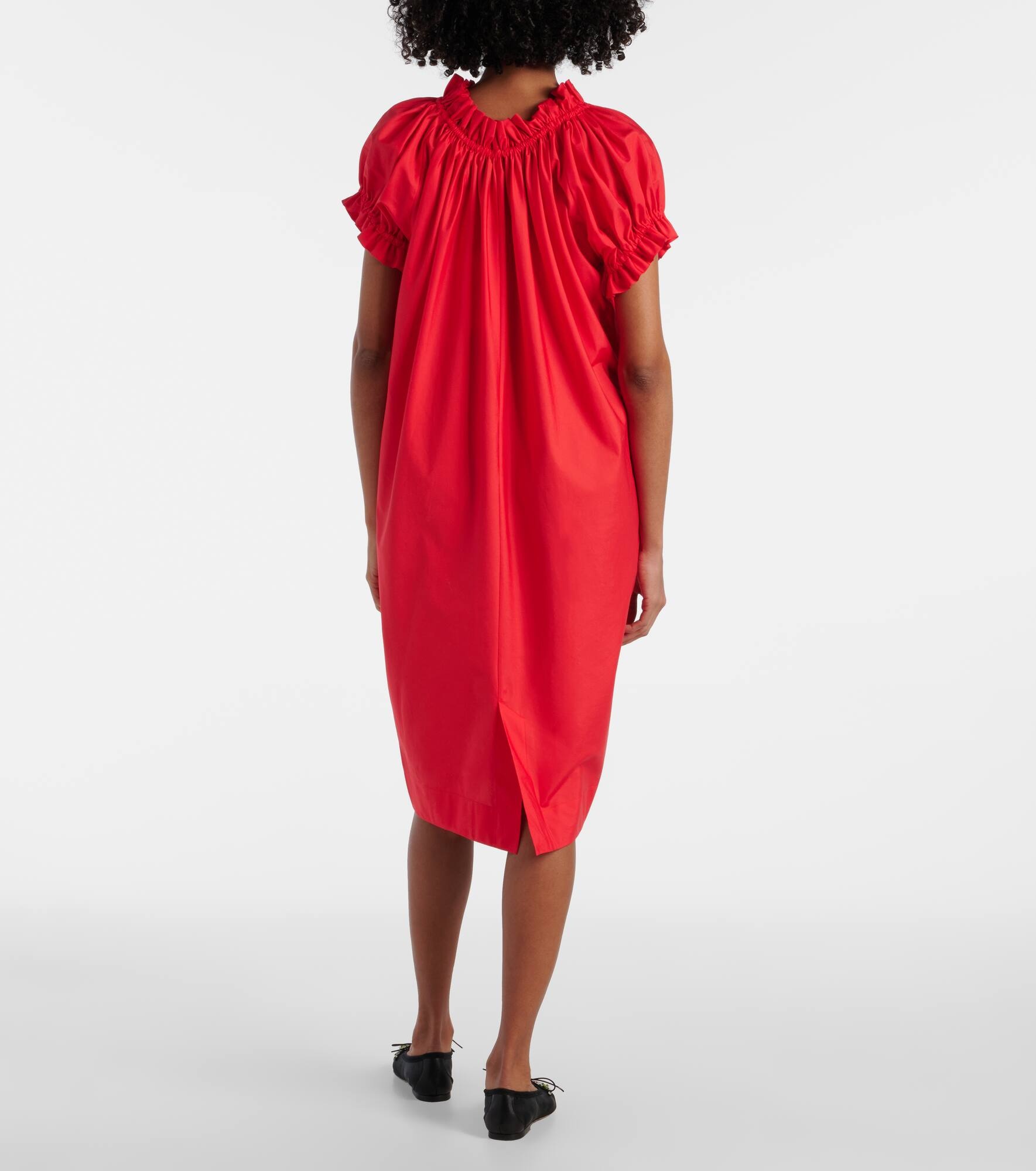 Puff-sleeve ruffled cotton midi dress - 3