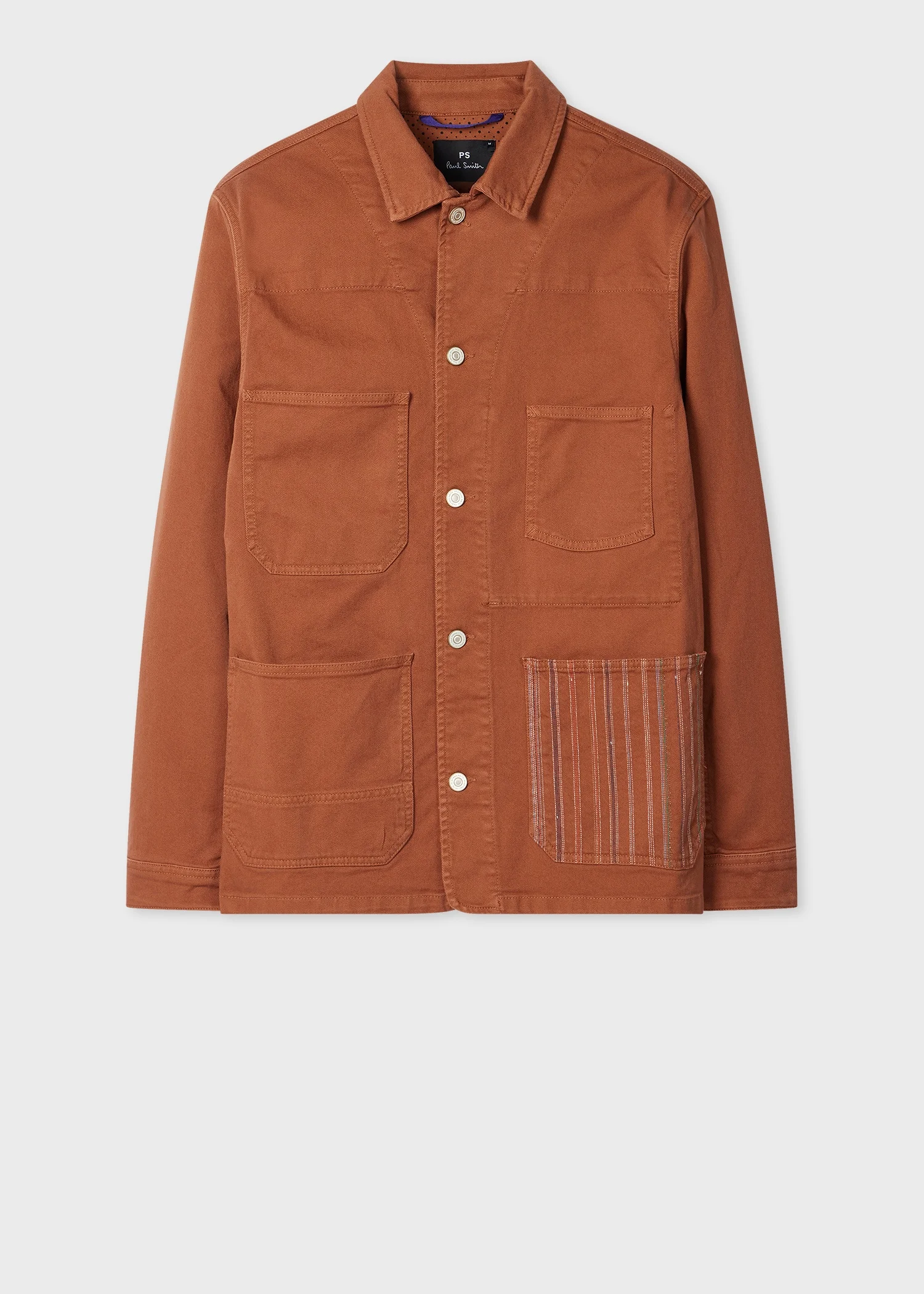 Rust Stretch Cotton-Twill Embroidered Stripe Chore Jacket - 1