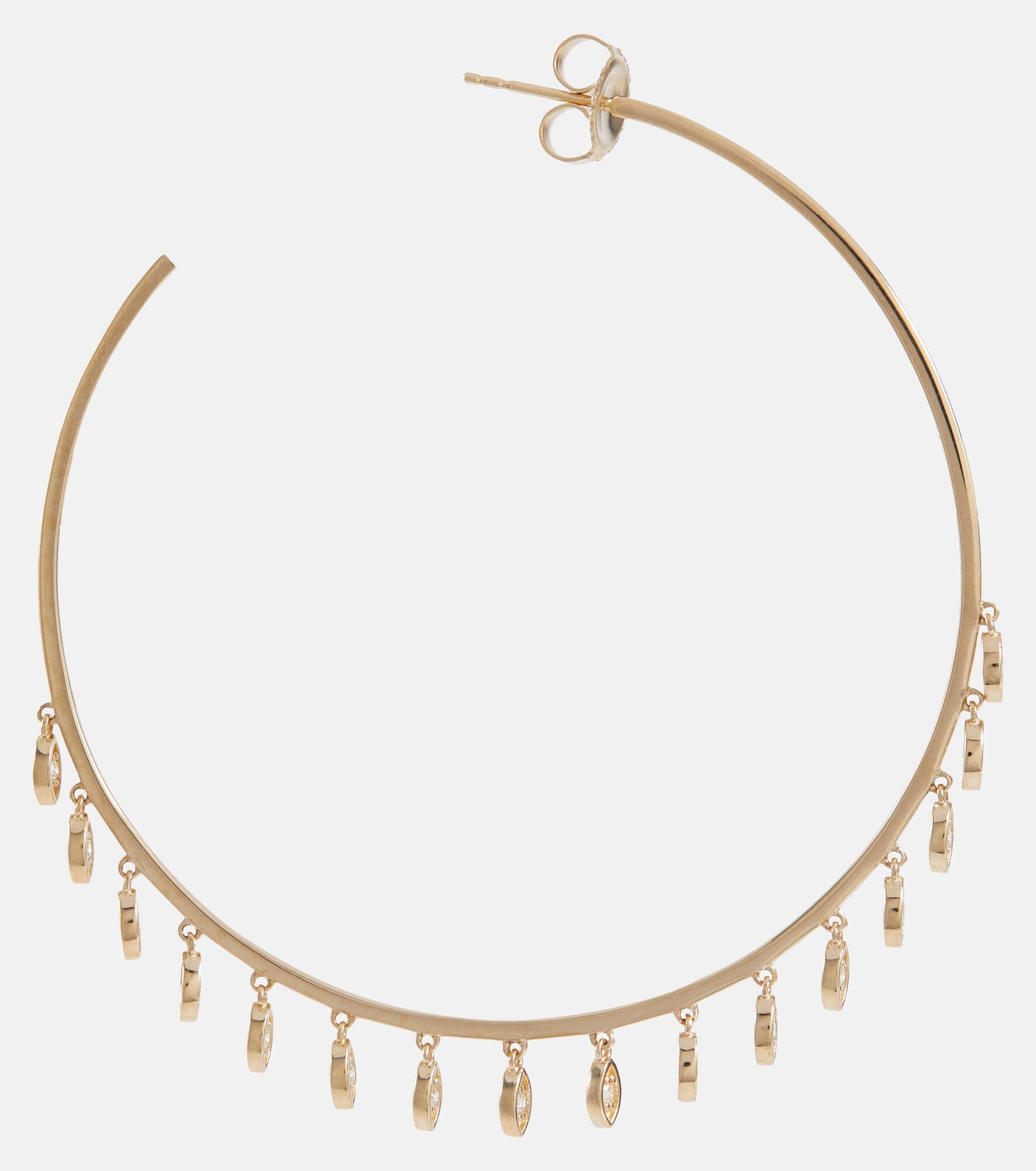 14kt gold hoop earrings with diamonds - 4