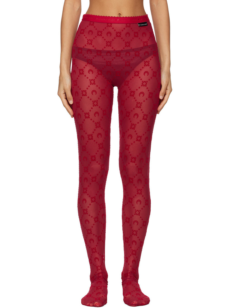 Red Moonogram Mesh Flock Tights 1