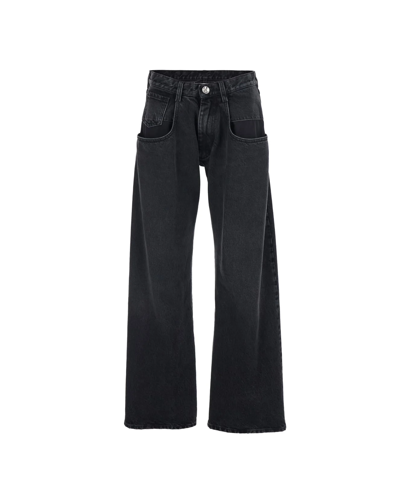 Black Five-pocket Jeans With Back Logo Stitching In Denim Woman - 1