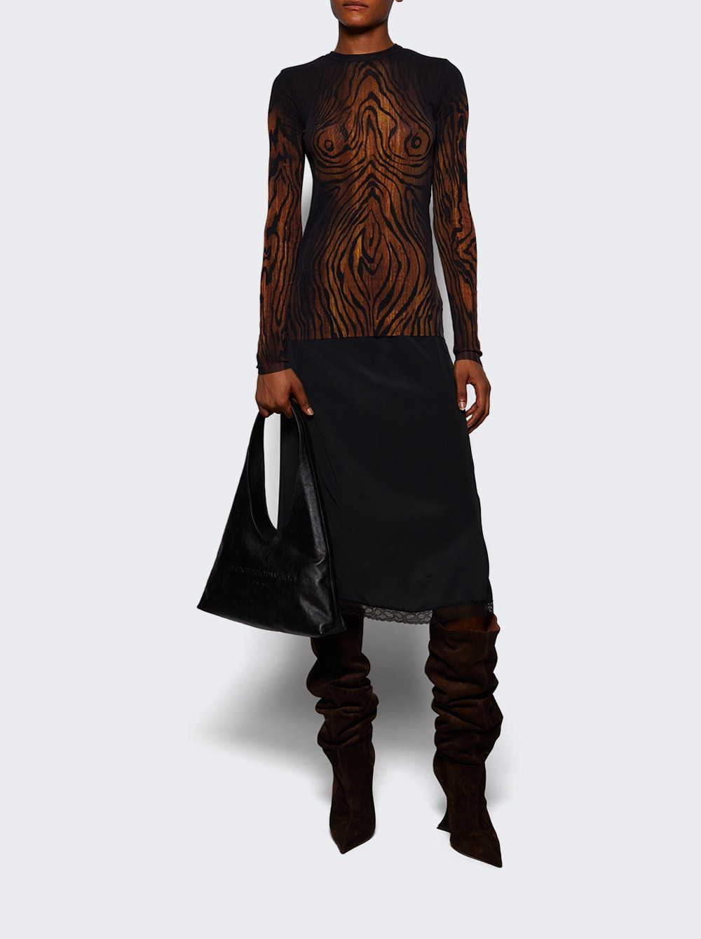 Mesh Long Sleeve Top Brown - 5