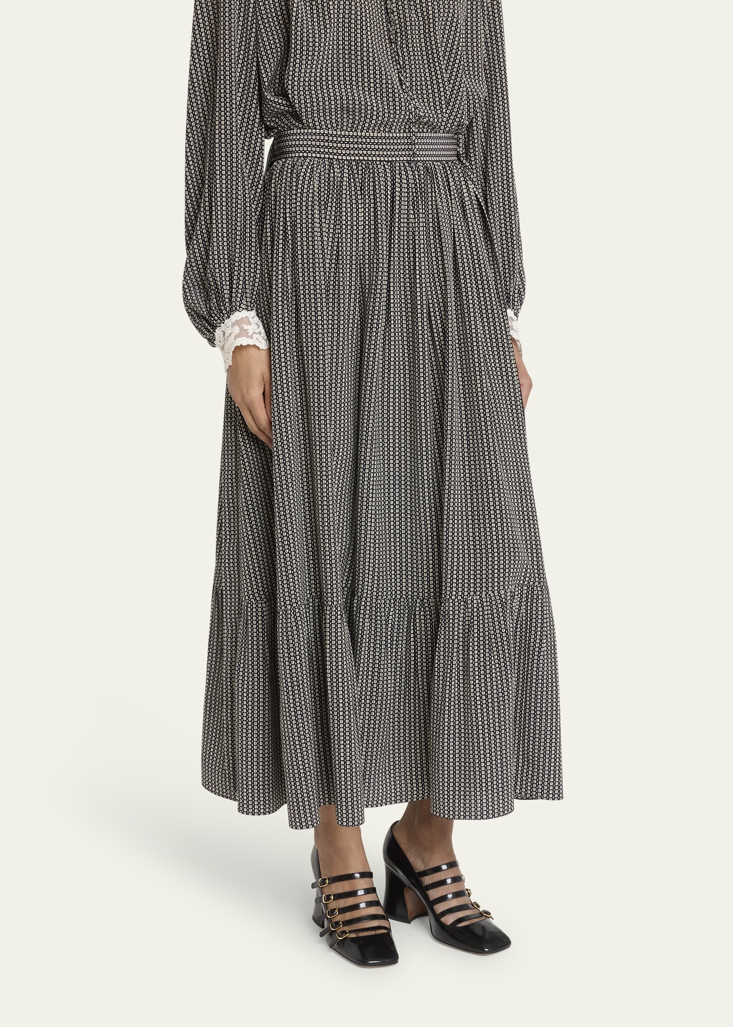 Micro Check Silk Maxi Skirt - 4