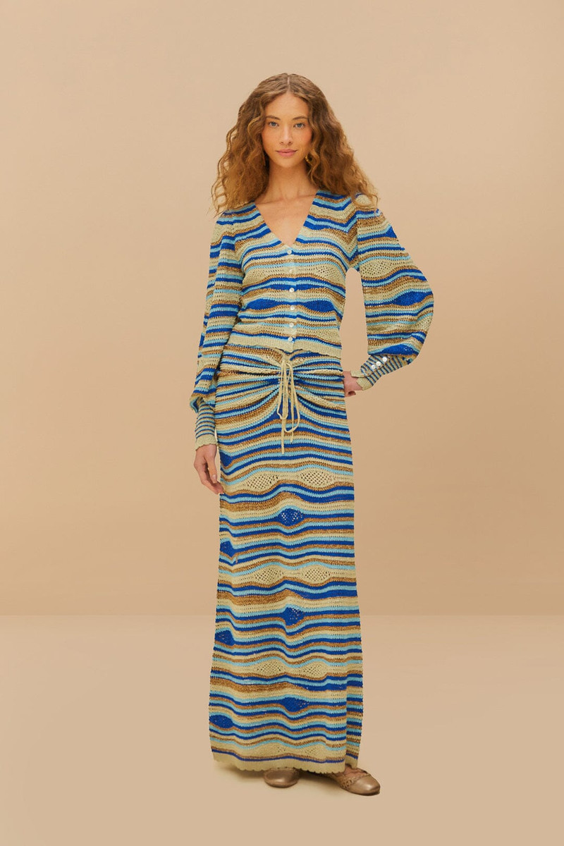 FARM RIO Blue Mixed Waves Knit Blouse outlook