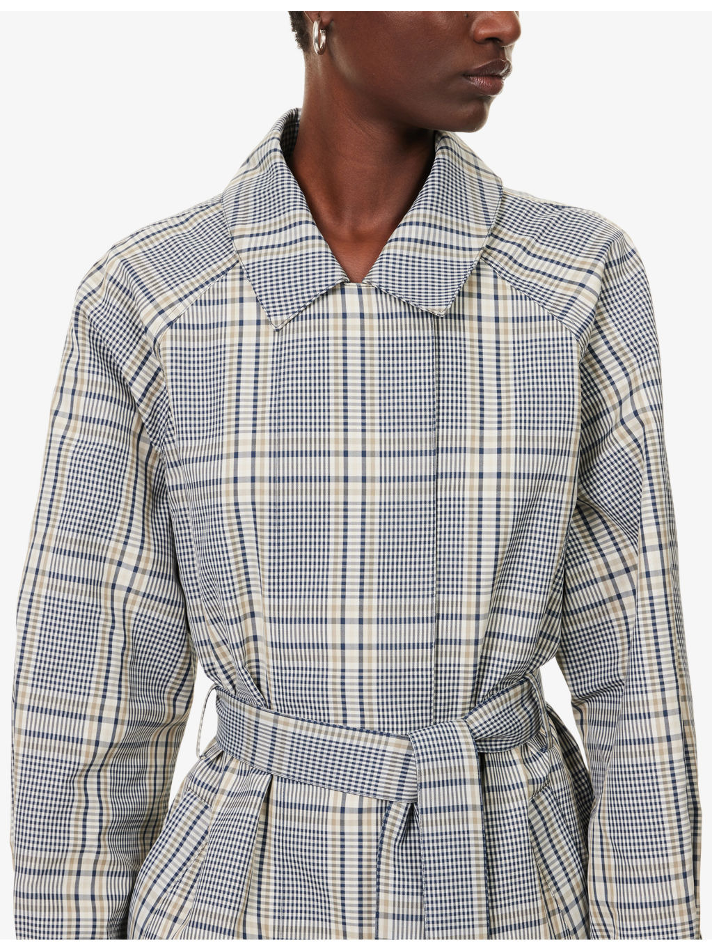 Delta Plaid Check-Print Woven Trench Coat - 5