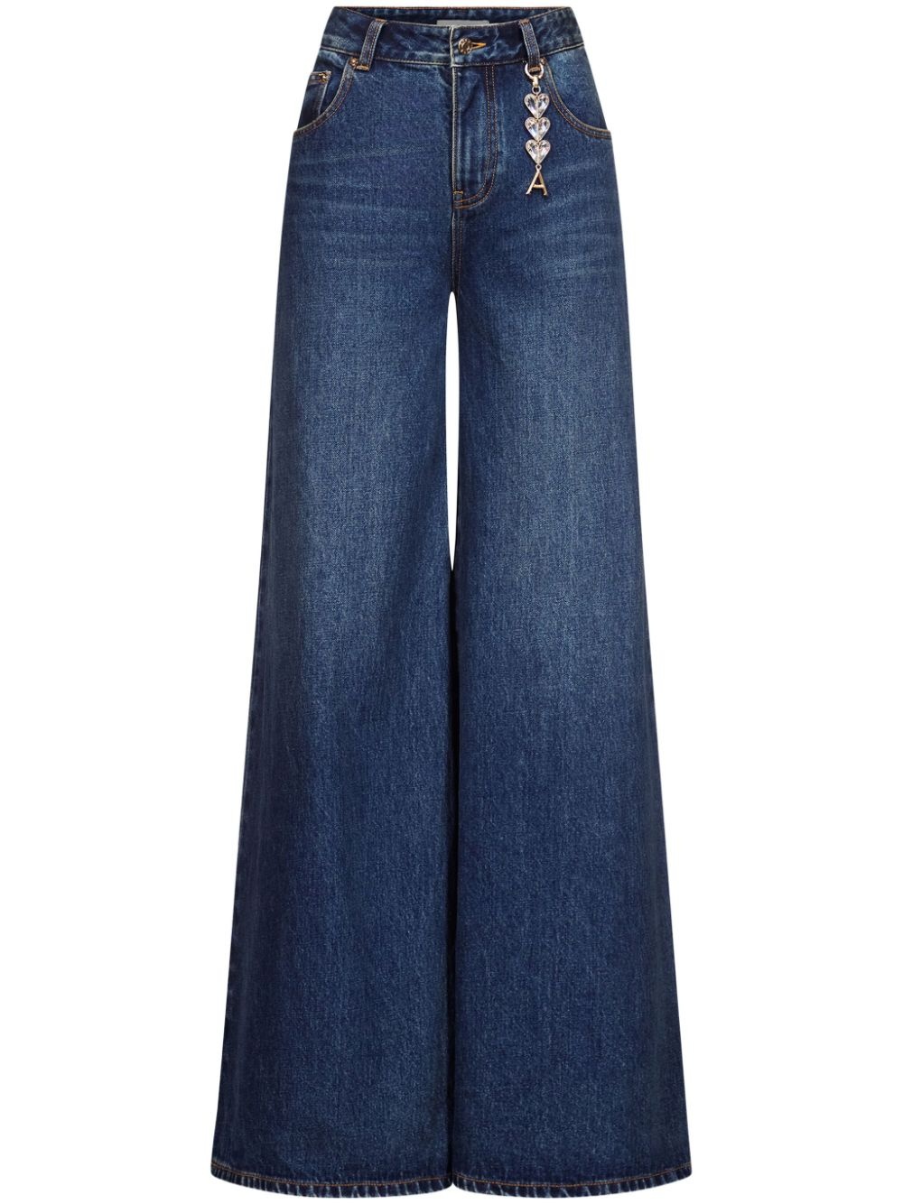 Crystal Heart Charm wide-leg jeans - 1