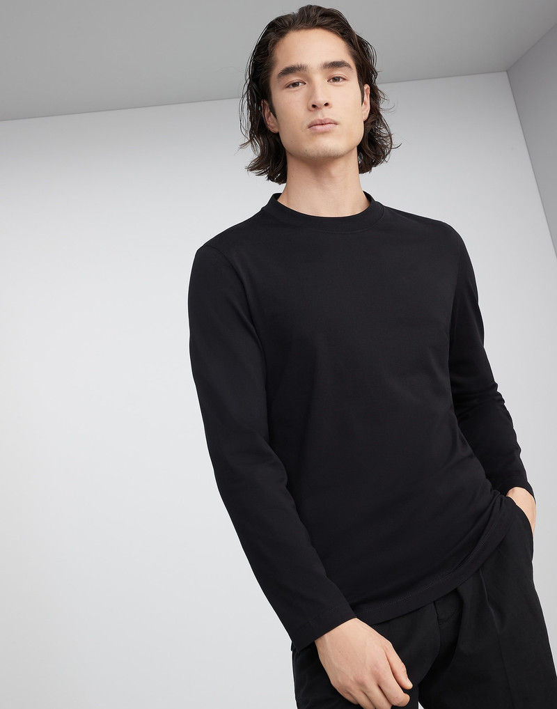 Cotton jersey long sleeve crew neck T-shirt - 1