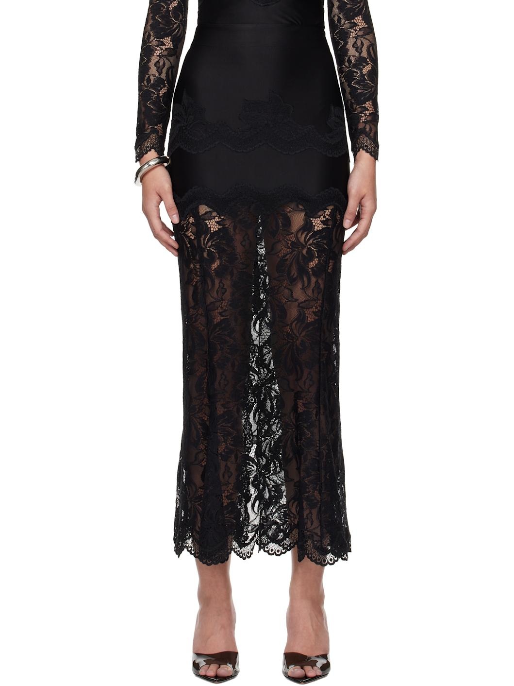 Black Long Lace Maxi Skirt - 1