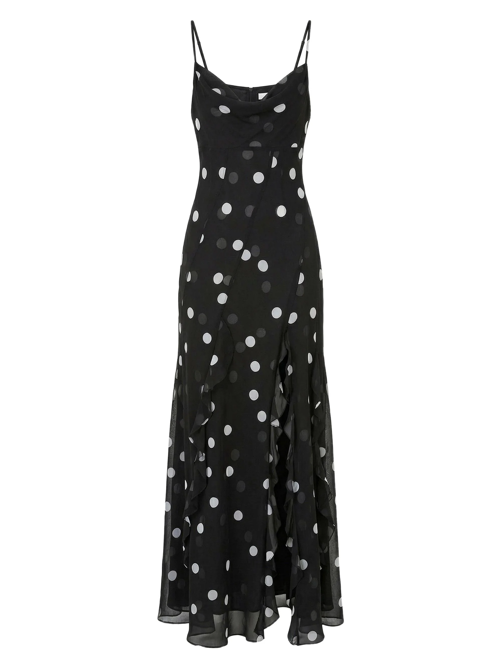Women's Kamila Ruffled Polka Dot Georgette Gown - Scattered Dot Black - 1