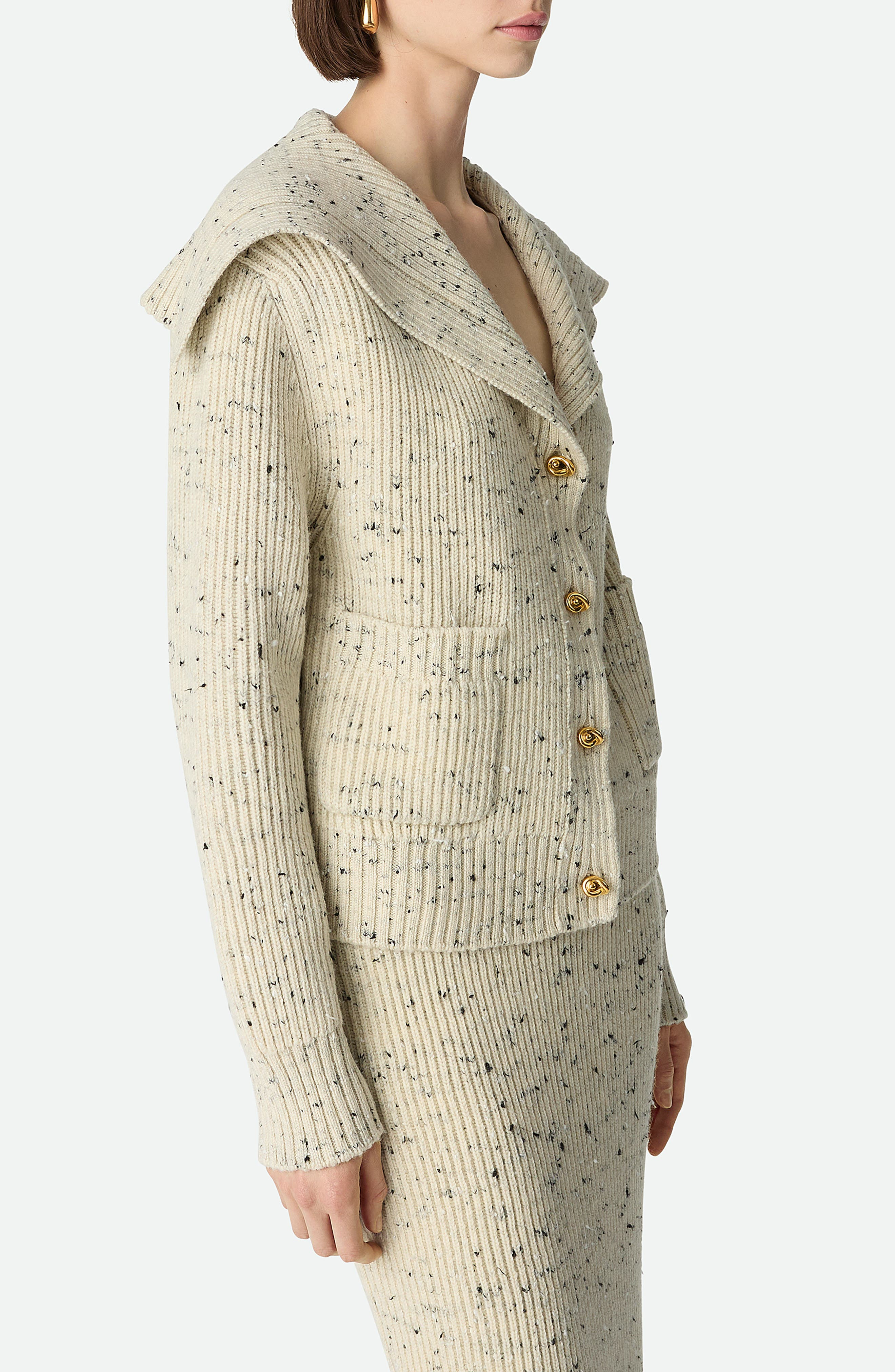 Bottega Veneta Knot Button Wool Blend Rib Cardigan in 9317 Dove at Nordstrom - 3