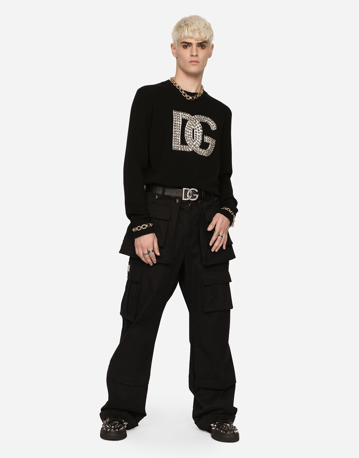Round-neck cashmere sweater with DG logo and studs - 2