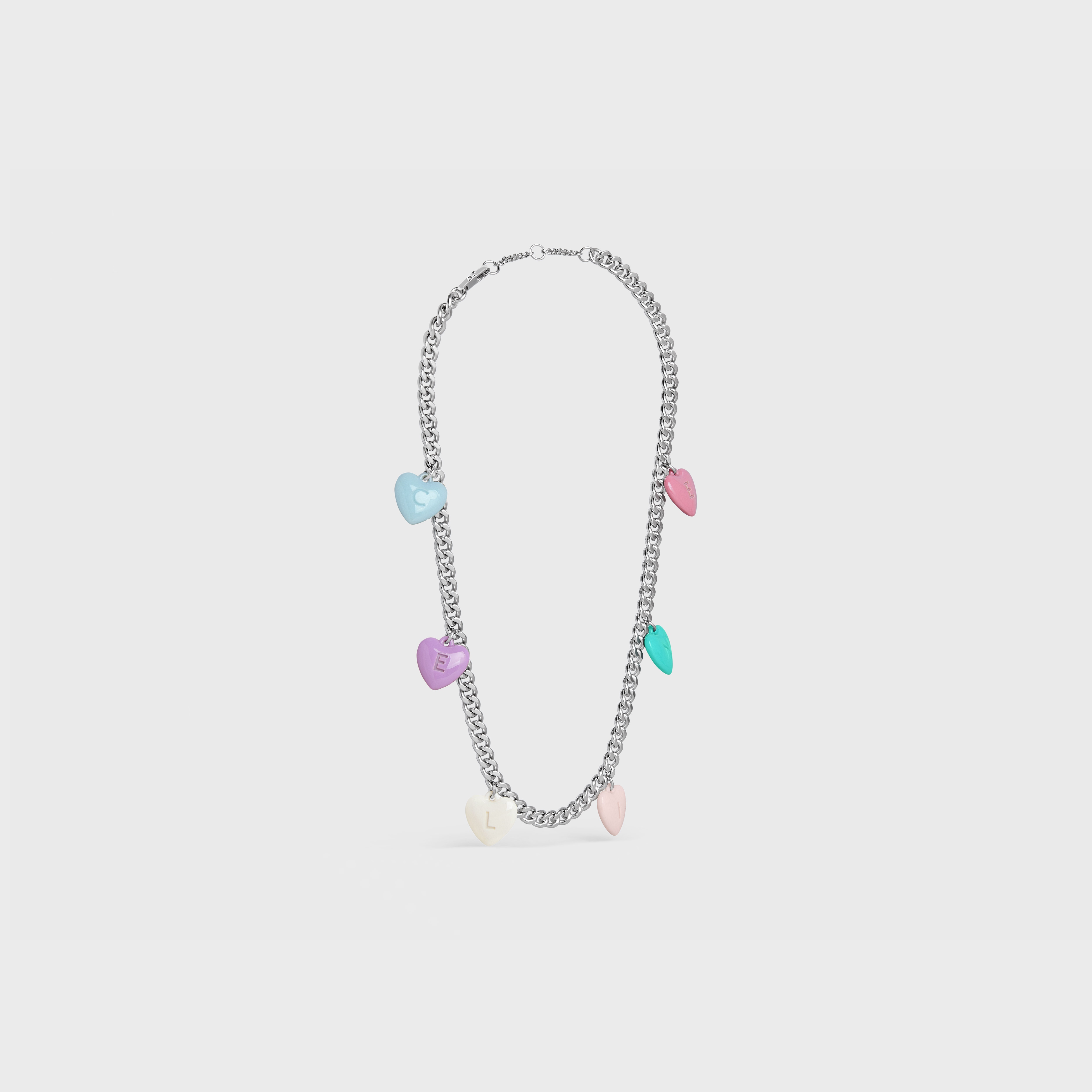 Celine Hearts Necklace in Plexiglass and Brass with Rhodium Finish 3