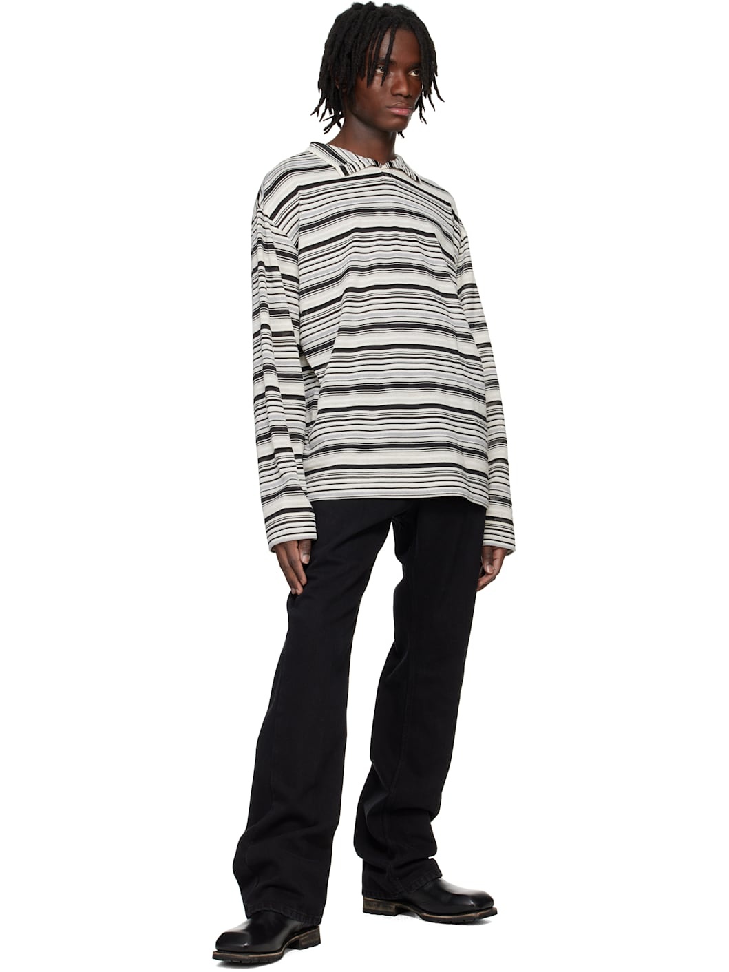 Black High Neck Striped Polo - 4