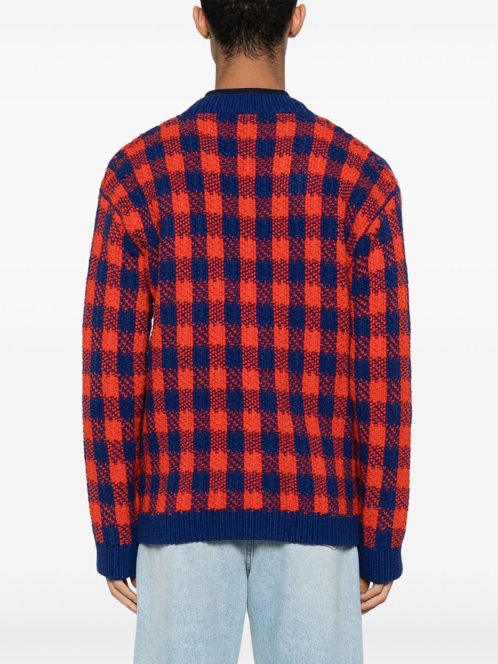 checked wool-knit cardigan - 4