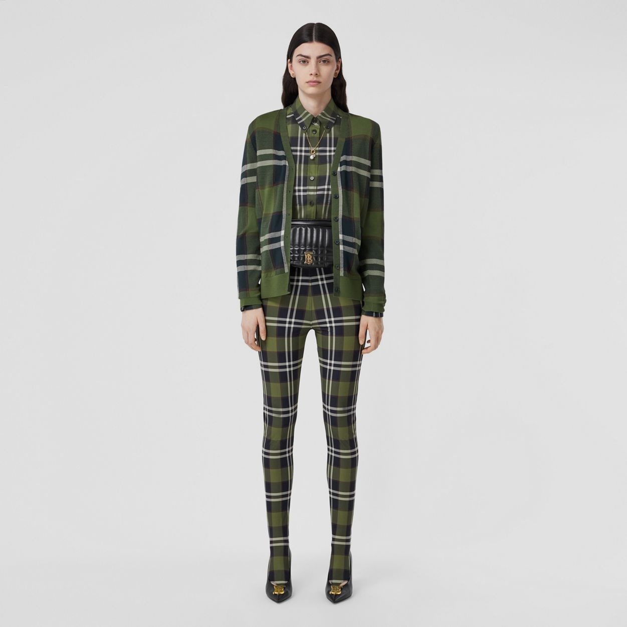 Check Intarsia Wool Silk Cotton Cardigan - 6