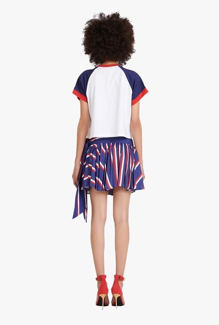 HIGH SUMMER CAPSULE - Blue and red striped pleated skirt - 3