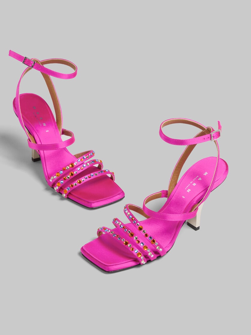 FUCHSIA SATIN STRAPPY SANDAL - 5