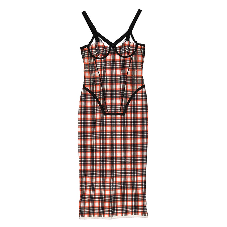 Burberry Ladies Bright Red Check Check Stretch Jersey Sleeveless Corset Dress - 1