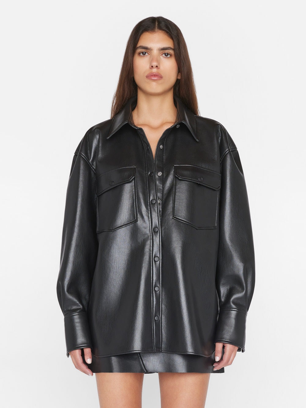 Recycled Leather Shirt Jacket in Noir - 3