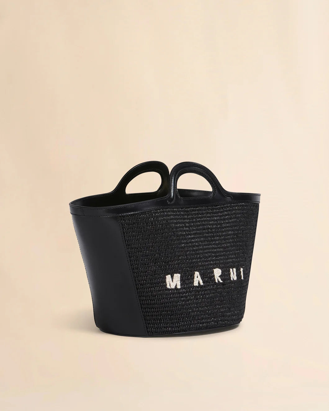 TROPICALIA SMALL BAG IN BLACK LEATHER AND RAFFIA-EFFECT FABRIC - 2