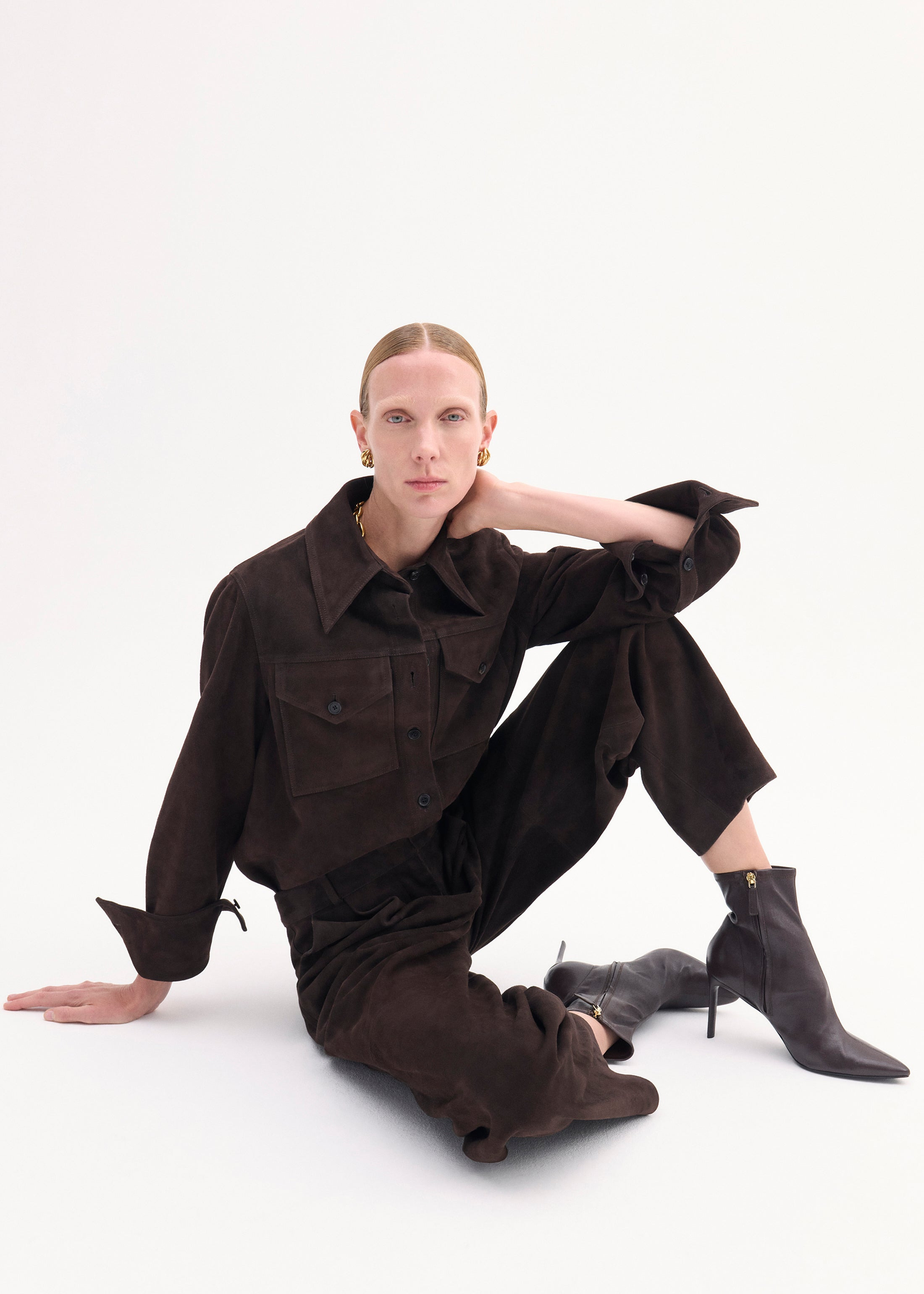 Heeled Leather Sock Bootie in Chocolate - 4