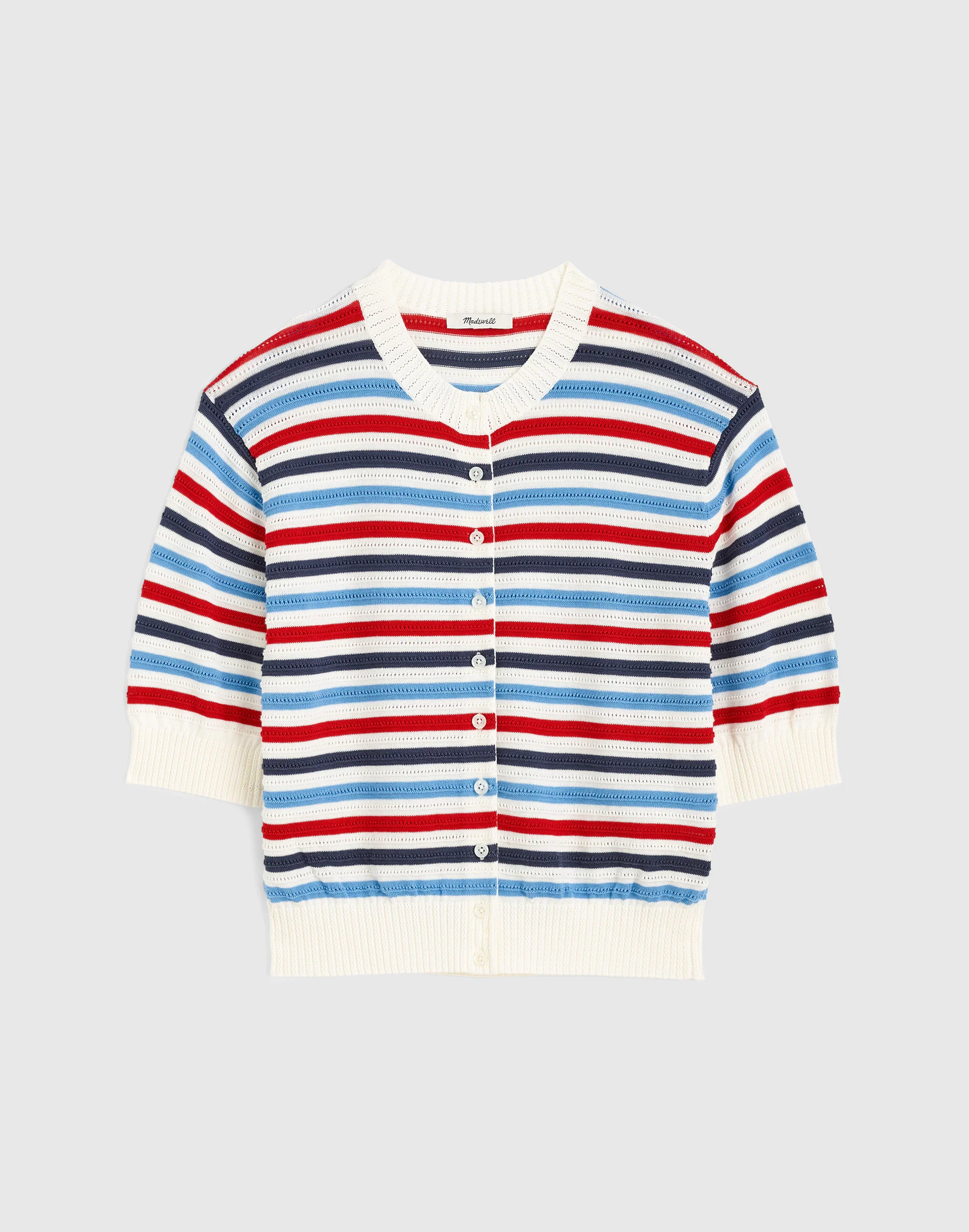 Textured Short-Sleeve Cardigan in 100% Cotton - 1