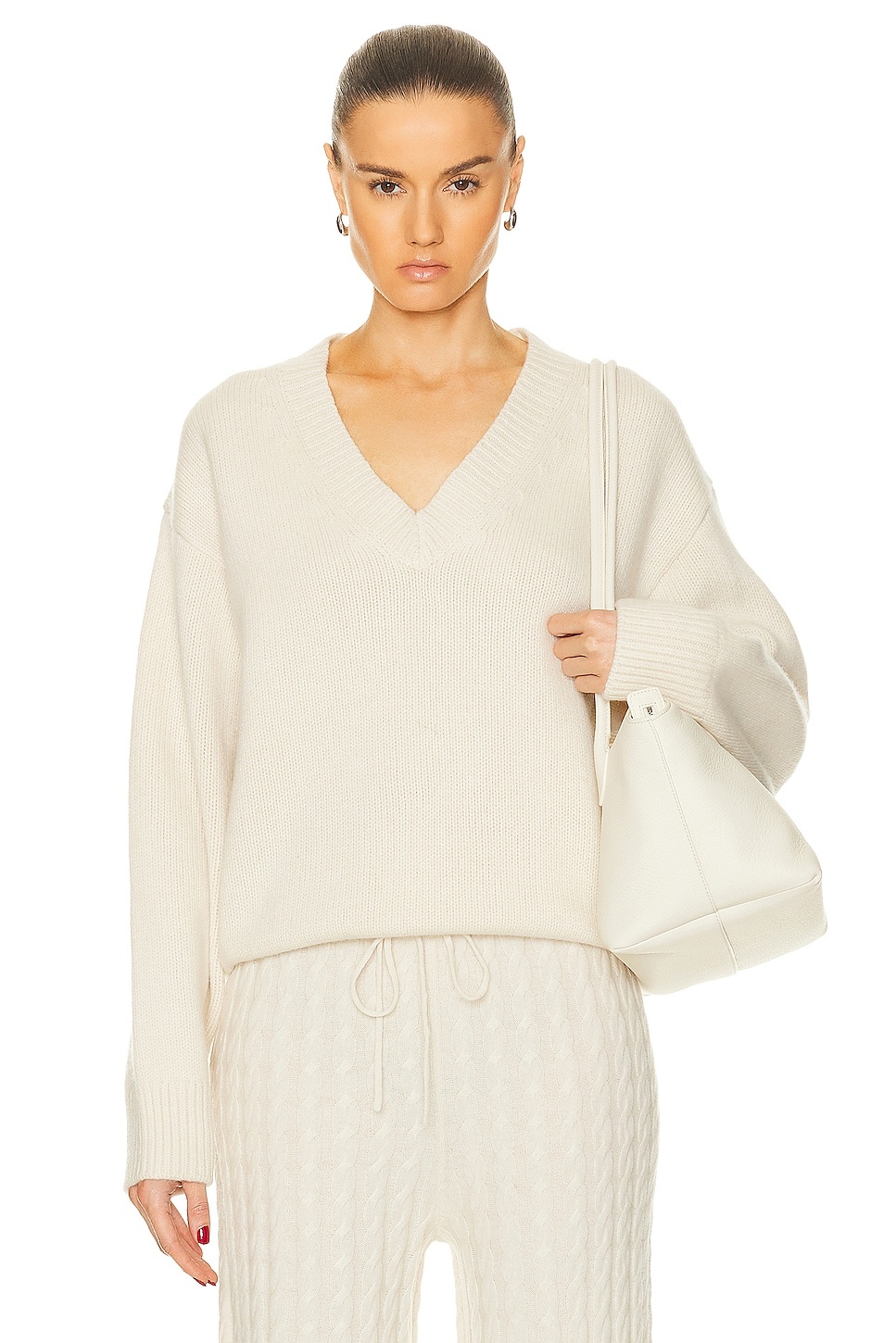 V Neck Wool Cashmere Knit Sweater - 1