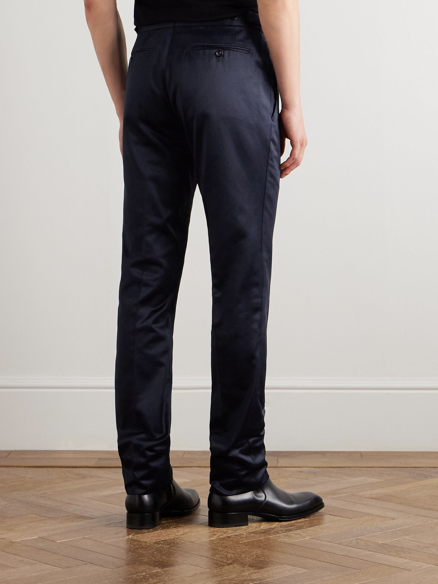 Dyllan Straight-Leg Cotton-Satin Trousers Navy - 4