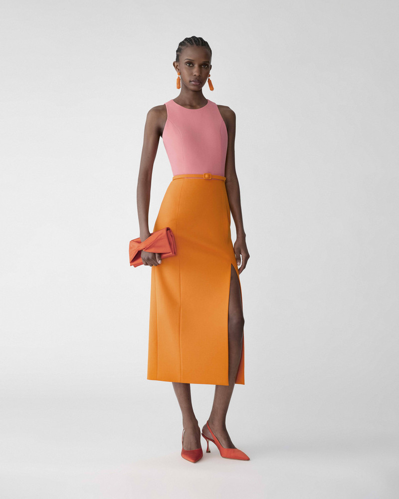 CAROLINA HERRERA Colorblocked Midi Dress With Belt outlook