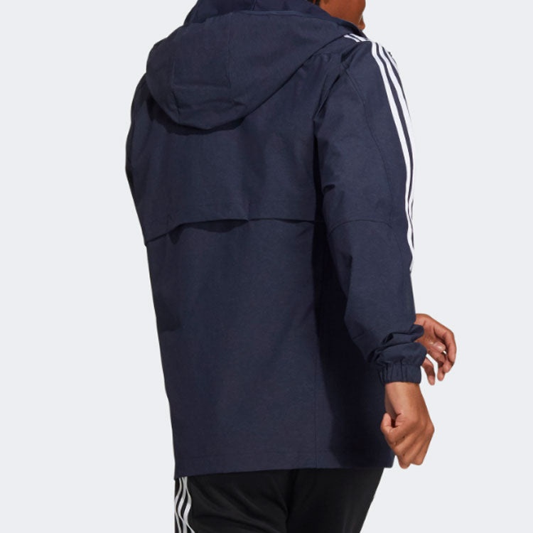 Men's adidas Contrasting Colors Stripe Sports Hooded Jacket Legendary Ink Blue HC9956 - 3