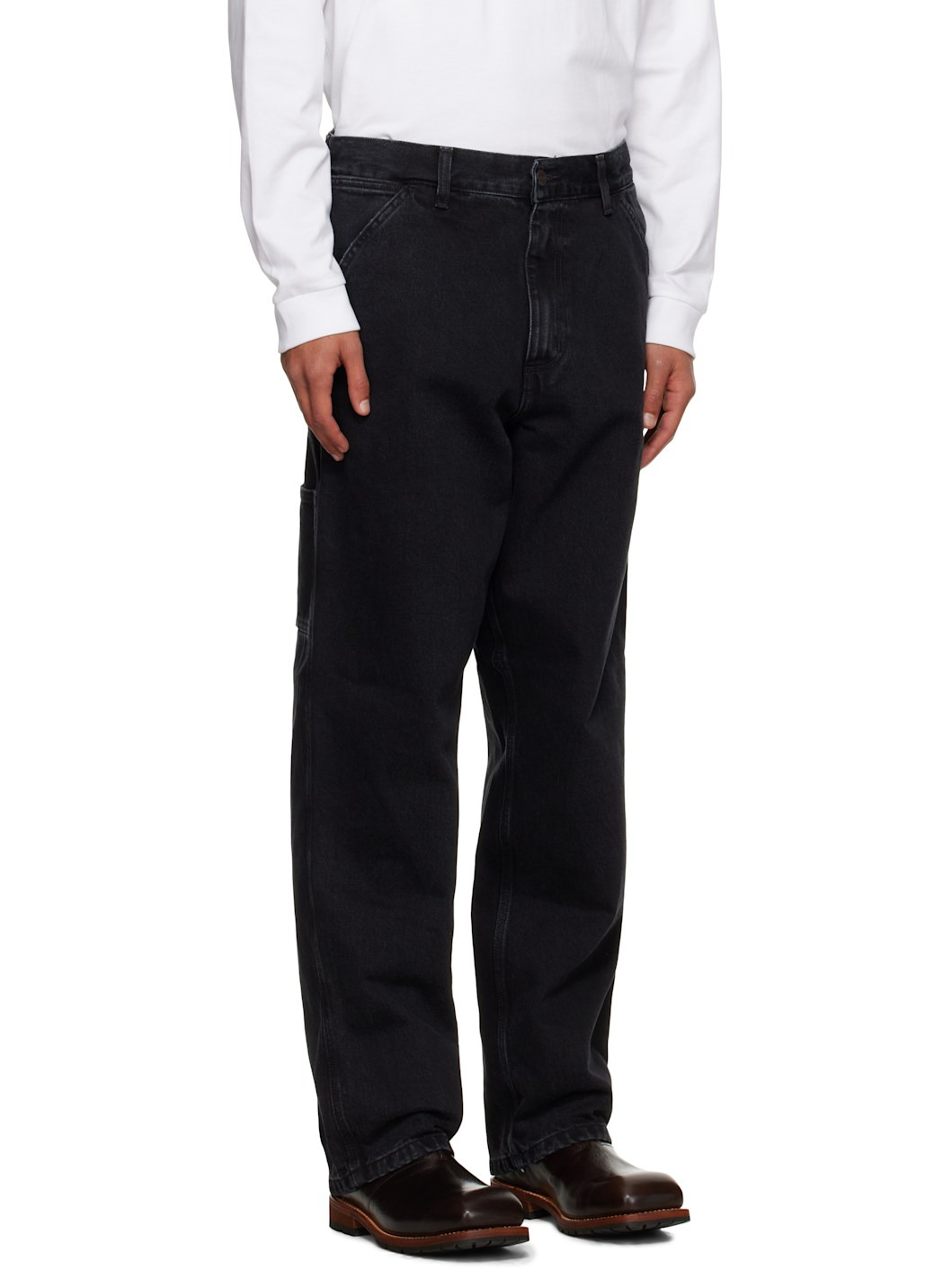 Black Single Knee Jeans - 2