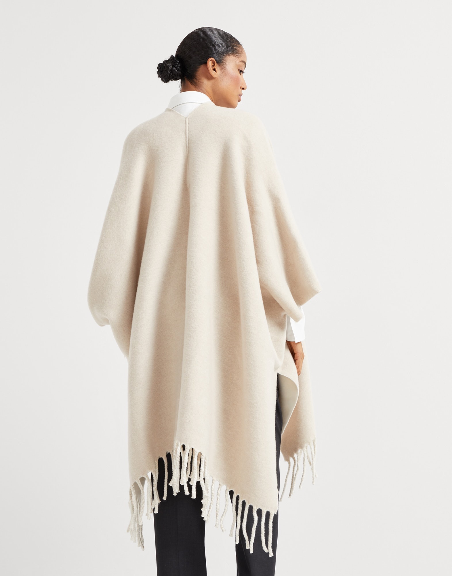 Wool and cashmere reversible double knit poncho - 2