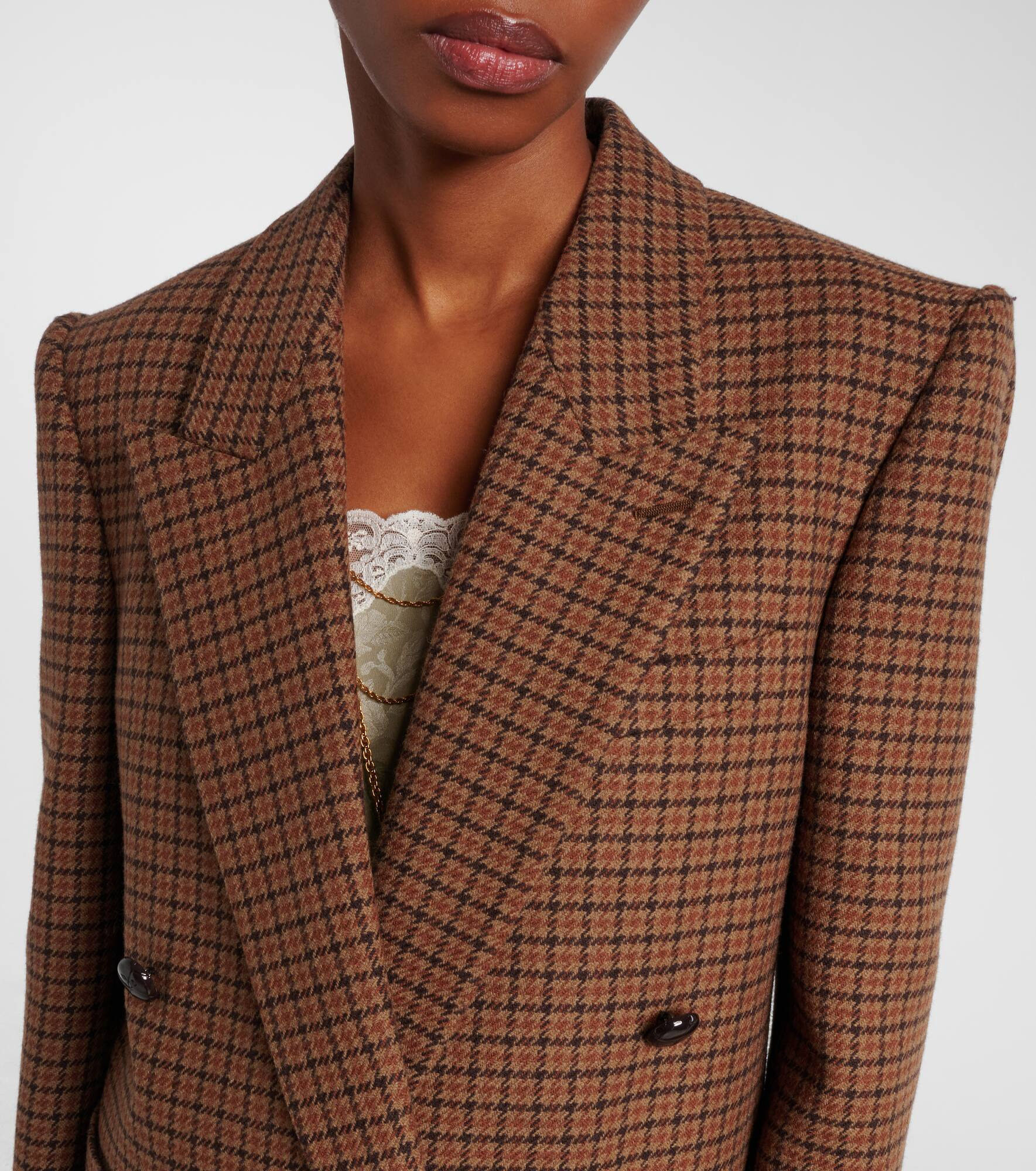 Checked double-breasted wool-blend blazer - 4
