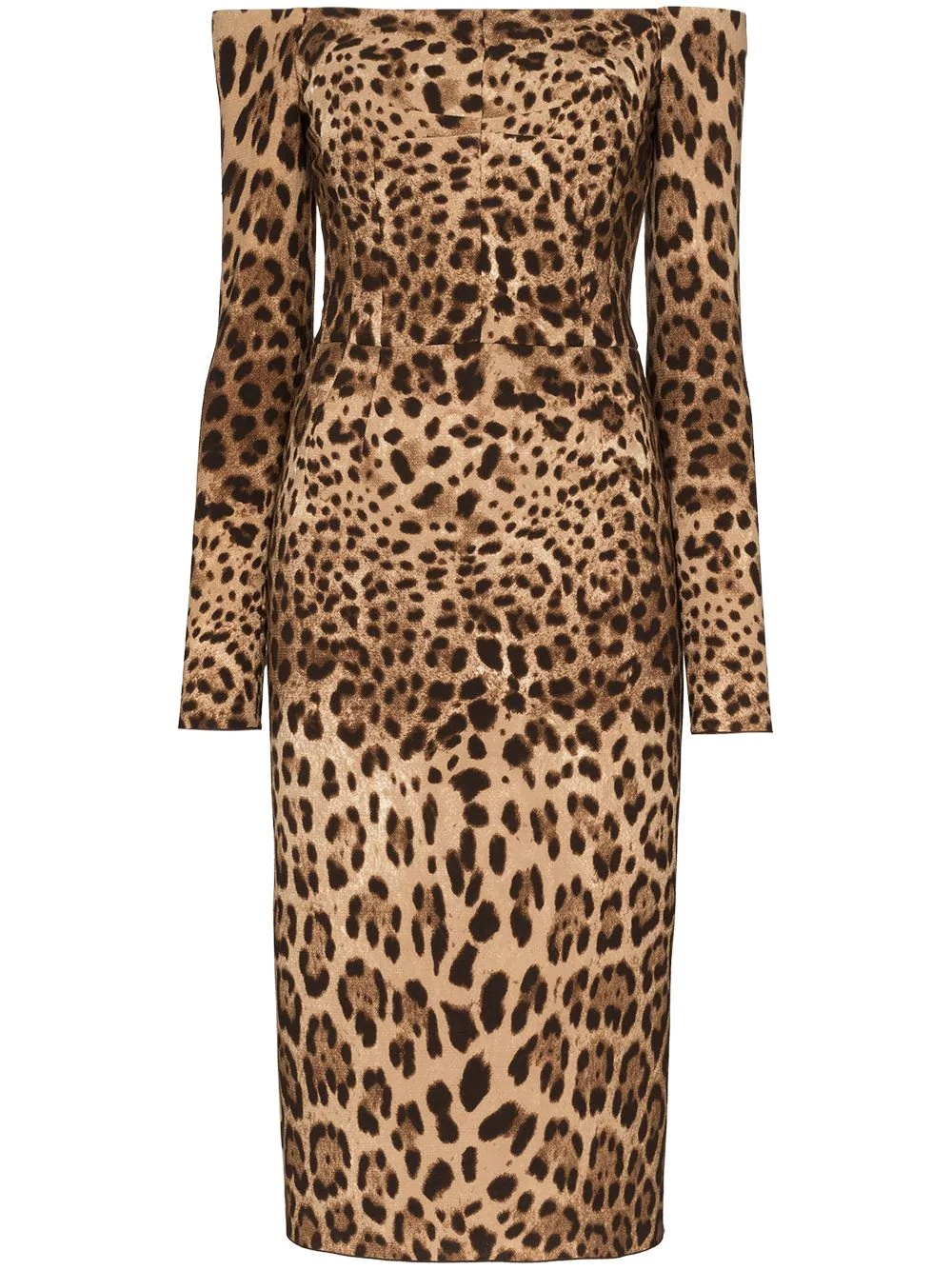 off-the-shoulder leopard print midi dress - 1