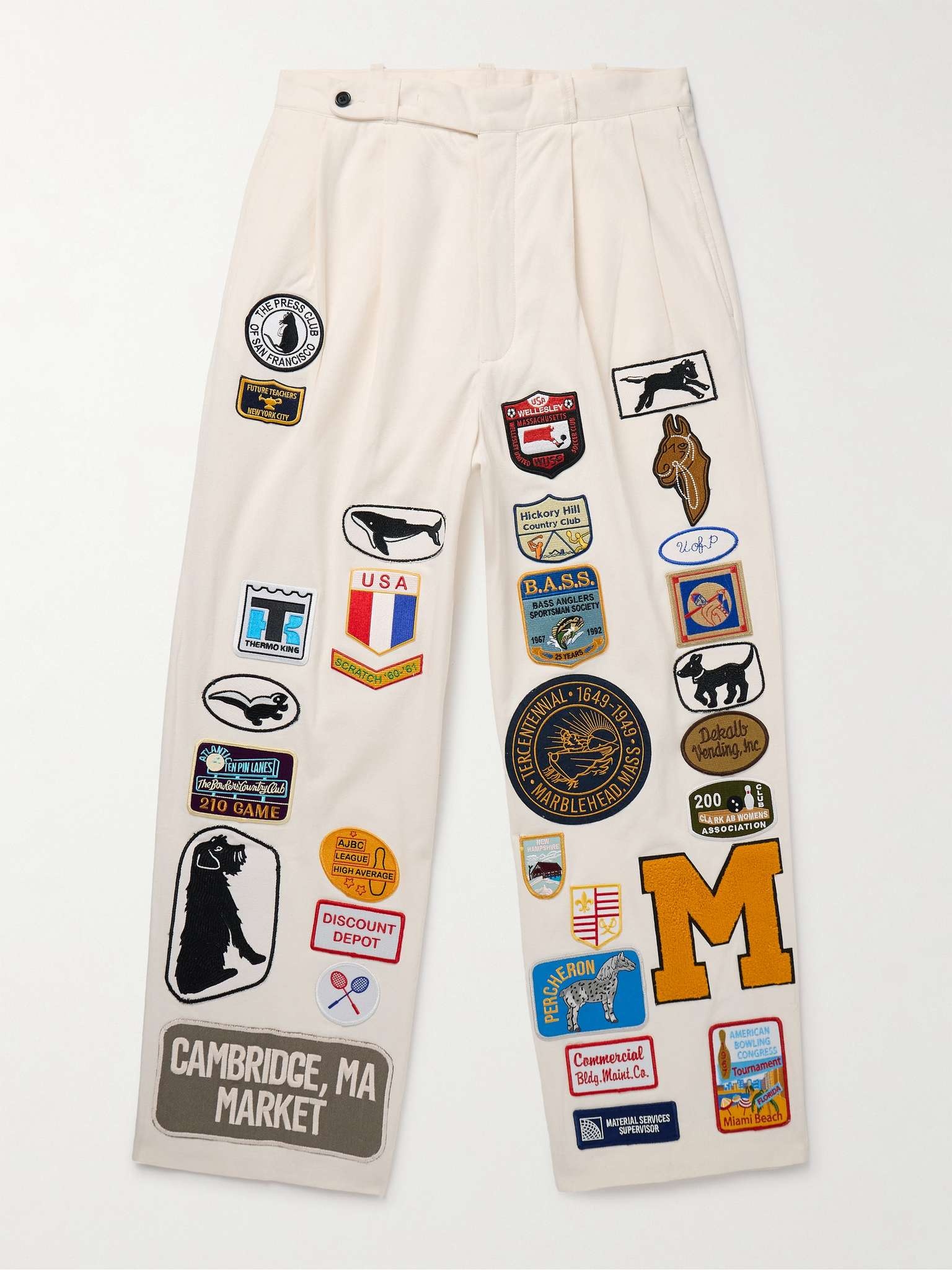 Cambridge McNab Straight-Leg Pleated Appliquéd Cotton-Canvas Trousers - 1