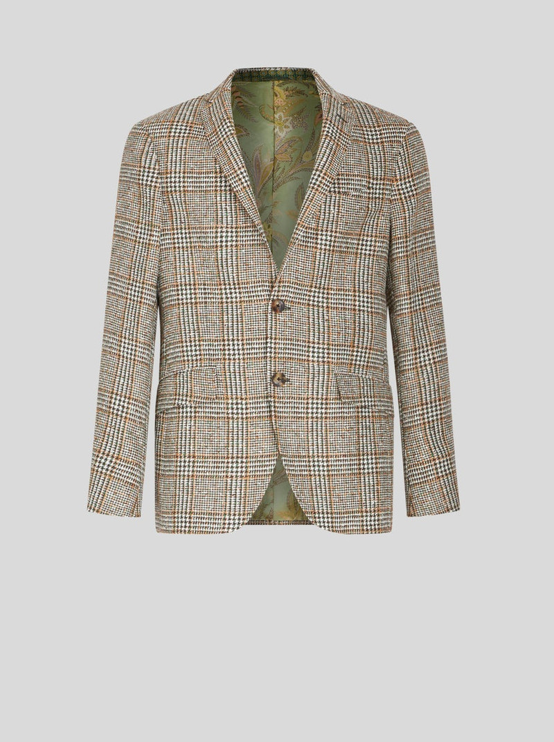 CHECK LINEN- AND COTTON-BLEND BLAZER - 1