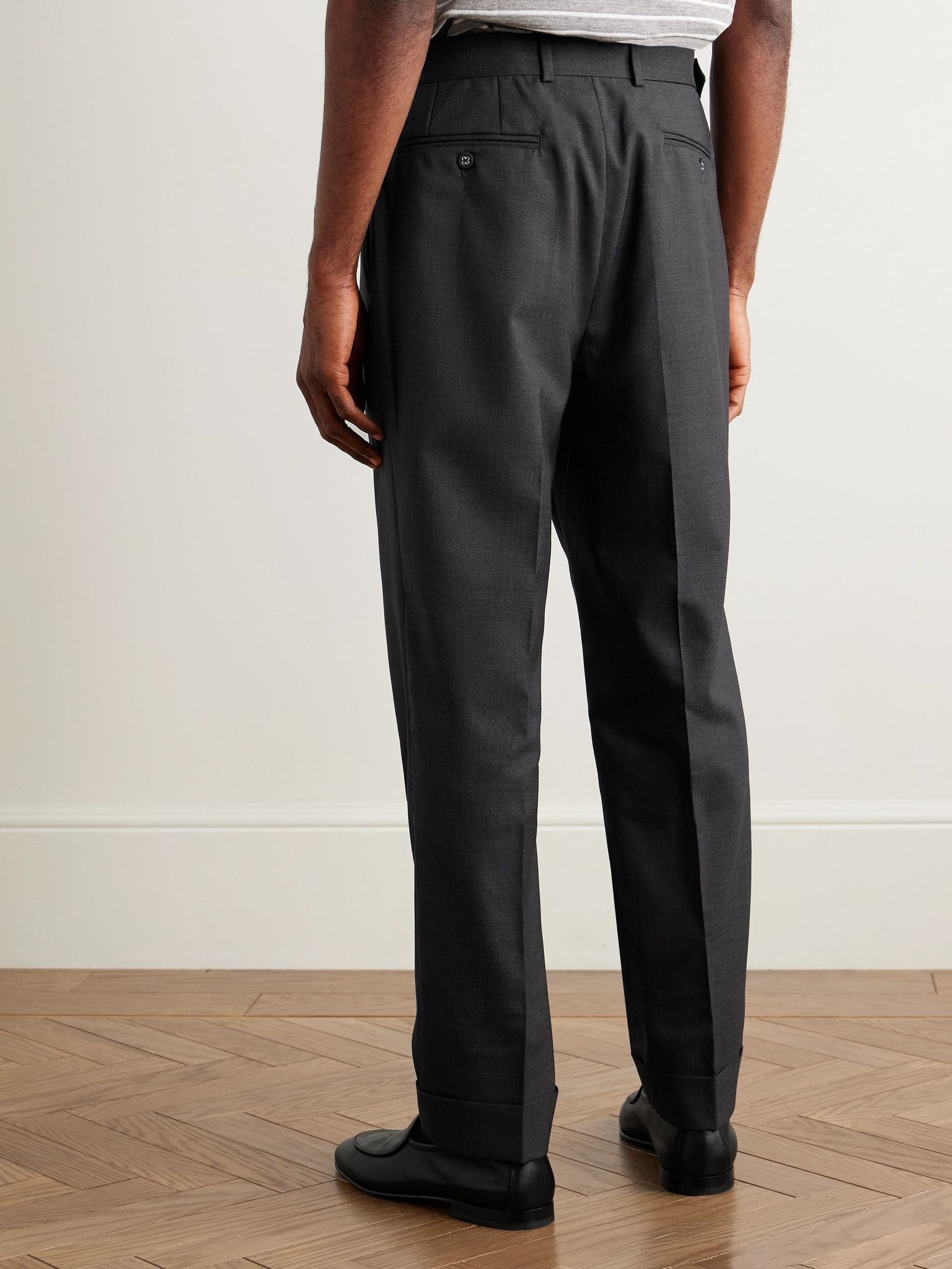 Hugo Tapered Belted Virgin Wool Suit Trousers Gray - 4