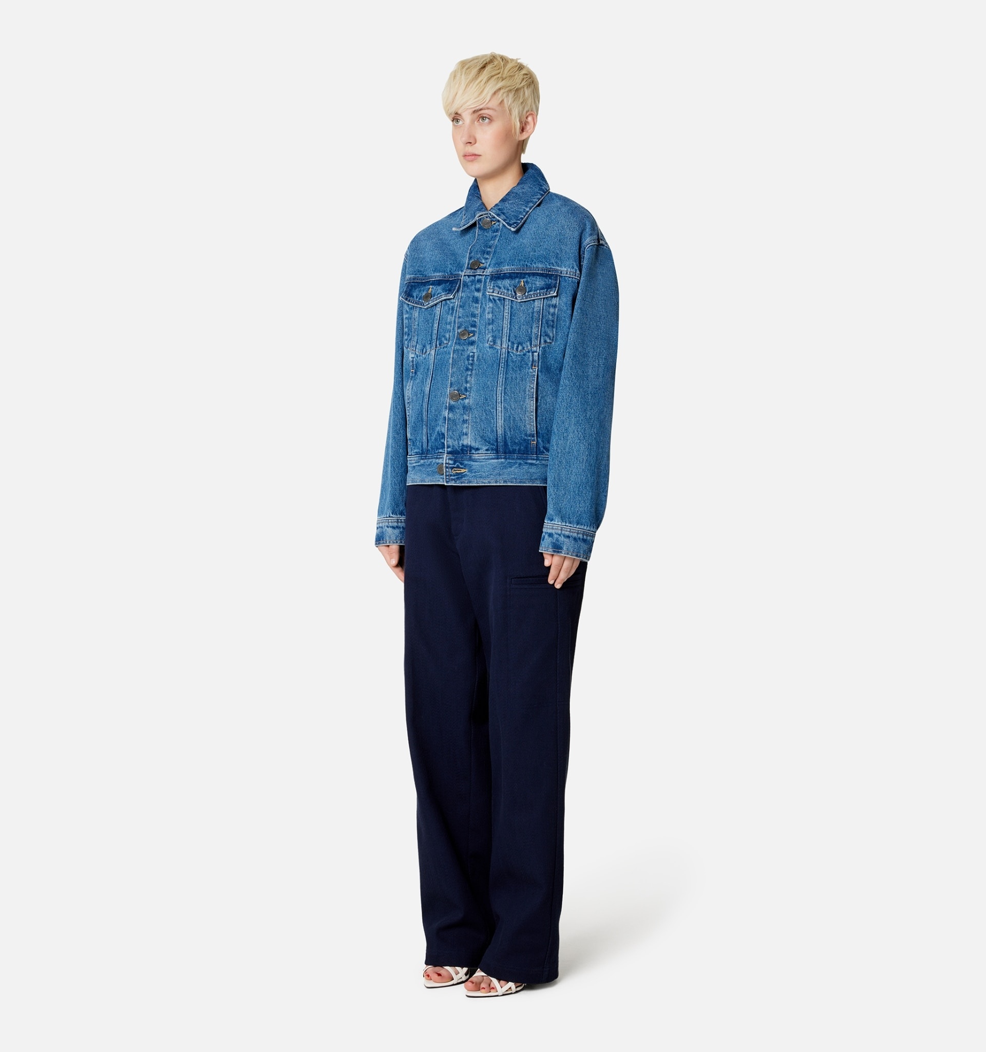 Faux Shearling Trimmed Denim Jacket in Blue - Ami Paris