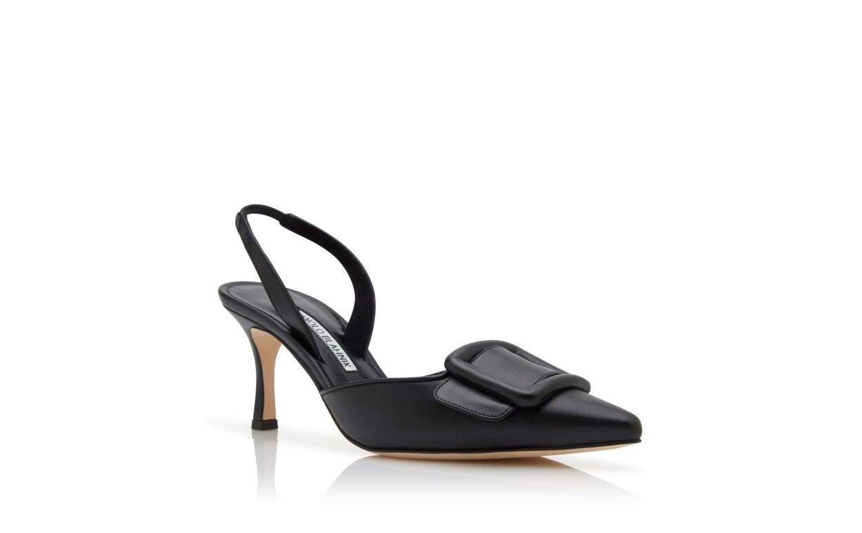 Black Nappa Leather Slingback Pumps - 3