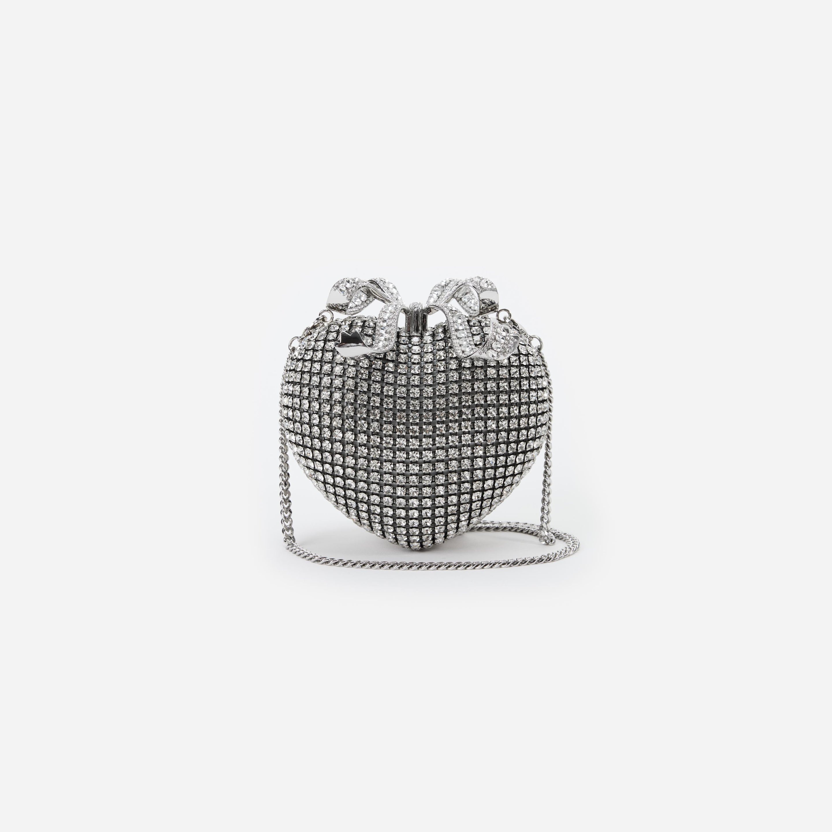 Silver Crystal Heart Clutch - 4