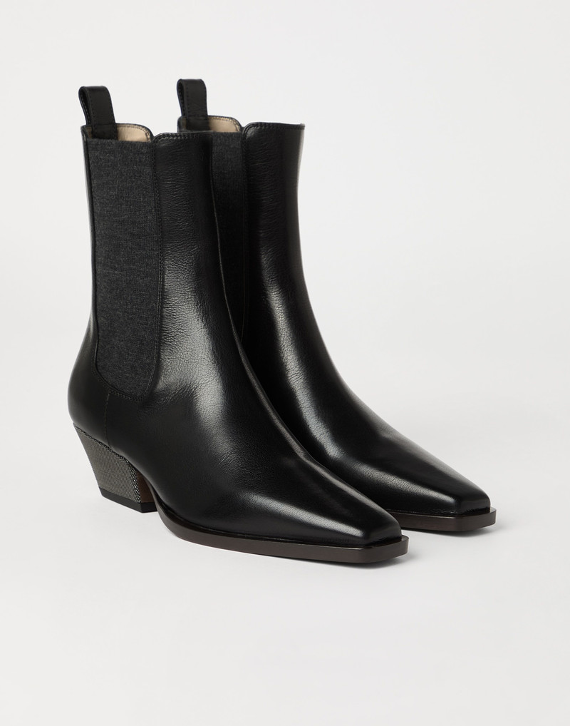Classic leather Chelsea boots with precious block heels - 1