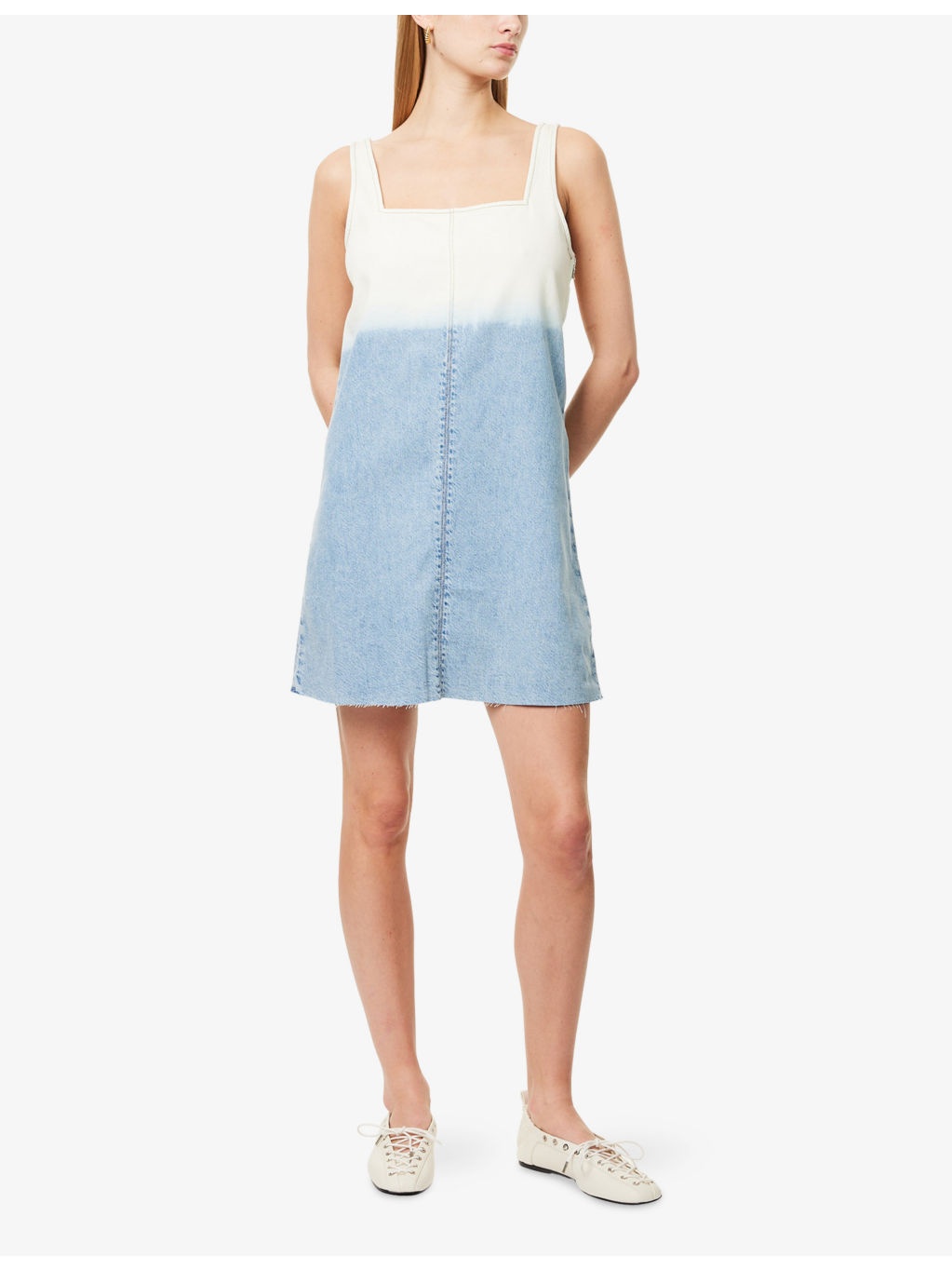Jayde Square-Neck Denim-Blend Mini Dress - 3
